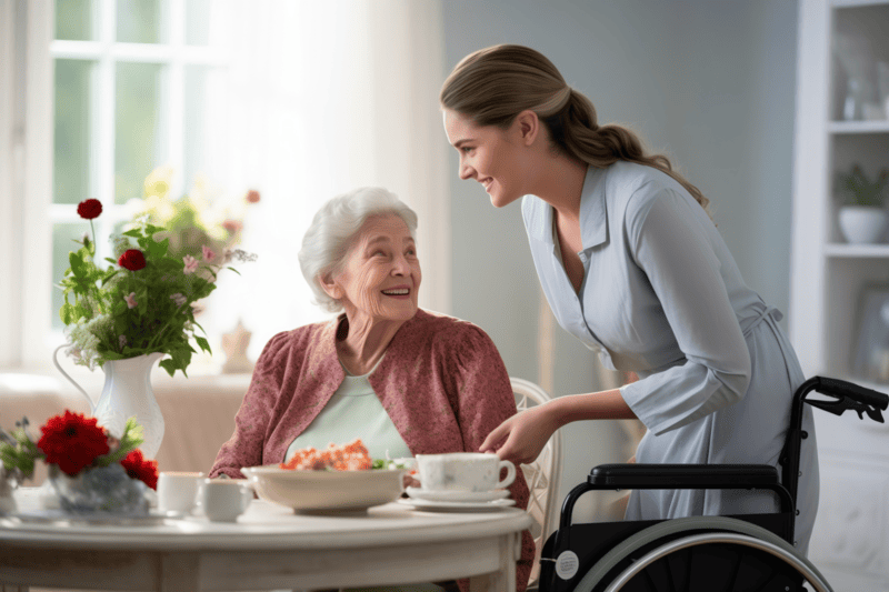 elderly patient talking with her nurse