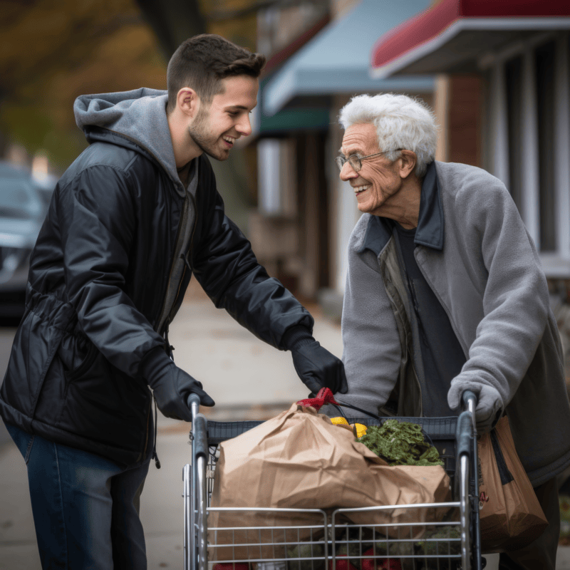 handsome man helping the old man